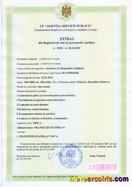 Moldavia Certificate of Incorporation